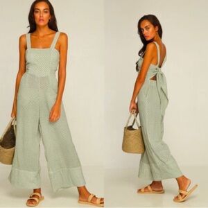 Women’s Sage Green Polka Dot Wide-Leg Jumpsuit